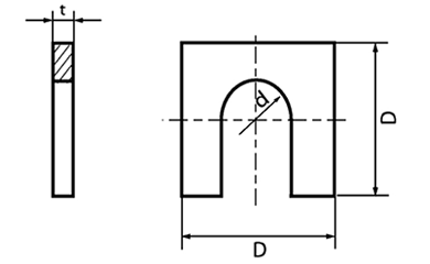 鉄 U字型角座金(馬蹄ライナー)の寸法図