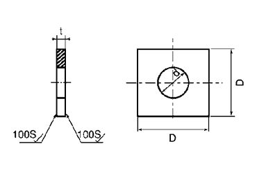 鉄 角型座金(角ワッシャー)(特殊大型寸法サイズ)の寸法図