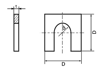 鉄 U字型角座金(馬蹄ライナー)(その他サイズ)の寸法図
