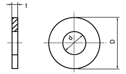 鉄 丸形平座金 (丸ワッシャー) 並丸形 (和光金属製)の寸法図