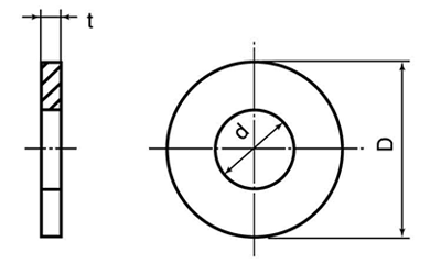 鉄 丸形平座金 (丸ワッシャー) JIS (溶融亜鉛メッキ HDZ35)の寸法図