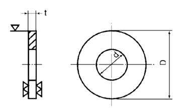 鉄 丸形平座金 (丸ワッシャー) JIS (増井鉄工製)の寸法図
