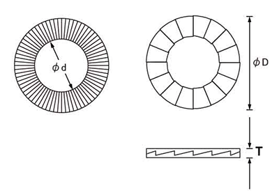 鉄 ノルトロックワッシャー(幅広タイプ)(1組セット)(緩み止め用)の寸法図