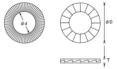 鉄 ノルトロックワッシャーXシリーズ (振動用)(1組セット)(緩み止め用)(NLX)の寸法図