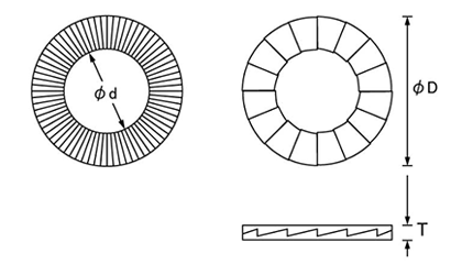 鉄 ノルトロックワッシャーXシリーズ(幅広タイプ) (振動用)(1組セット)(緩み止め用)の寸法図