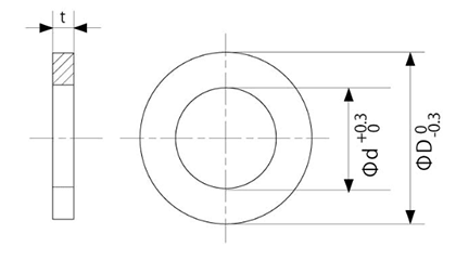 鉄 シムワッシャ 板厚0.1t (内径x外径)の寸法図