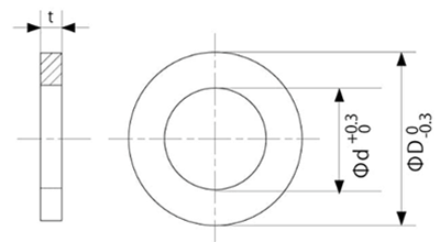 鉄 シムワッシャ 板厚0.3t (内径x外径)の寸法図