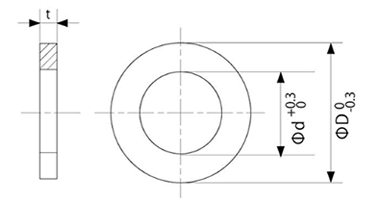 鉄 シムワッシャ 板厚0.5t (内径x外径)の寸法図