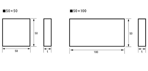 鉄 平板ライナー (幅50mm角)(平板穴無し・すきま調整板)の寸法図