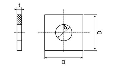 鉄 角型座金(角ワッシャー)小形 (輸入品)の寸法図