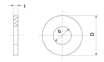 黄銅 丸型平座金 (丸ワッシャー)JIS(座金組込ねじ用)の寸法図