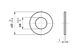 真鍮 シムリング シムワッシャ 板厚0.3t (内径x外径)の寸法図