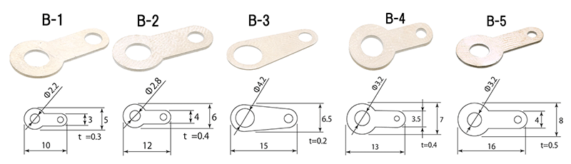 黄銅 板ラグ (ラグ端子) Bタイプ (堀内発條製作所)の寸法図