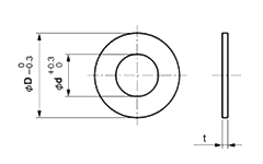 真鍮 シムリング シムワッシャ 板厚0.3t (内径x外径)の寸法図