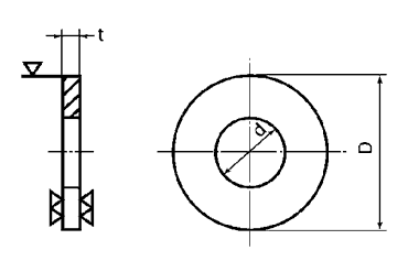 ステンレス 丸型平座金 (丸ワッシャー) JIS 薄口品 (国産品)の寸法図
