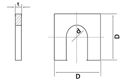 ステンレス U字型角座金(馬蹄ライナー)の寸法図