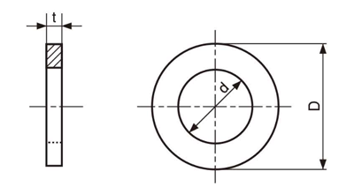 ステンレス シムワッシャ 板厚0.5t (内径x外径)の寸法図