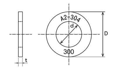 ステンレス(SUS304N2) 高強度 ハイテンション平座金 (丸ワッシャー)の寸法図