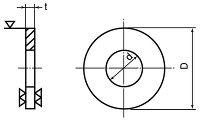 鋼 S45C(H)ハイテンション丸型平座金(焼入り)(JIS規格)の寸法図