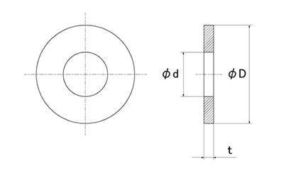 ステンレス SUS316L(A4) 丸型平座金 (丸ワッシャー)JISの寸法図