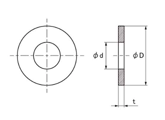ステンレス SUS316L(A4) 丸型平座金 (丸ワッシャー)JIS(輸入品)の寸法図