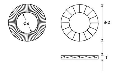 ステンレス 254SMO(高耐食) ノルトロックワッシャー(緩み止め用)(アソートBOX)の寸法図
