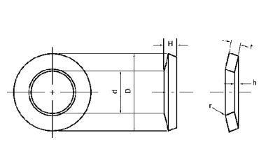 鉄 皿ばね 軽荷重用 (特殊発條製)(機能用ばね)の寸法図