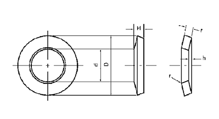 鉄 皿ばね JIS B 2706L(軽荷重用)(M●-L)(機能用ばね)の寸法図