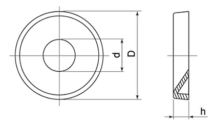 鉄 山形座金 (ローゼットワッシャー)プレス製の寸法図