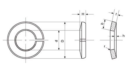 鉄 PS ロックワッシャーH(重荷重)の寸法図
