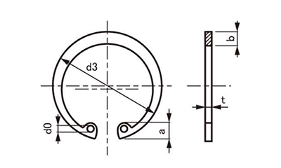 鉄 C形止め輪(スナップリング)(穴用)(特殊発條製)の寸法図