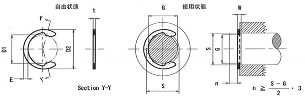 鉄 C形止め輪 (スナップリング)(軸用)(磐田電工規格製)CE-●R (リングパック品)の寸法図