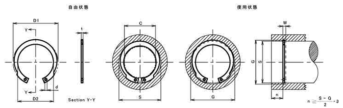 鉄 OV形止め輪(穴用(磐田電工規格製) OV-●●の寸法図