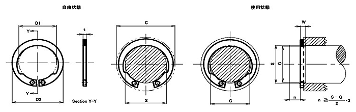 GV型止め輪(軸用)IWT磐田電工規格の寸法図