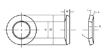 ステンレス 皿ばね JIS B 2706L(軽荷重用)(M●-L)(機能用ばね)の寸法図