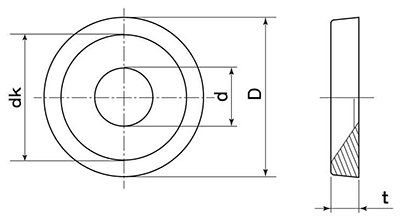 ステンレス 山形座金 (ローゼットワッシャー)挽出製の寸法図