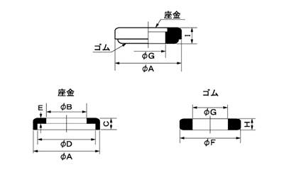 ステンレスSUS316 パッキングワッシャーSM(黒色・ニトリルゴム)の寸法図