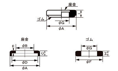 ステンレスSUS316 パッキングワッシャーPM(黒色・フッ素ゴム)の寸法図