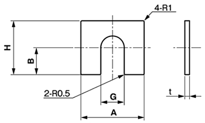 鉄 ベース用角形シム(1溝) ピローブロック UCPA用の寸法図