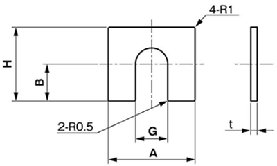 鉄 ベース用角形シム(1溝) モーターベース用の寸法図