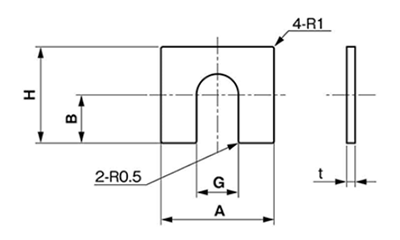 鉄 ベース用角形シム(1溝) ピローブロック UCP用の寸法図