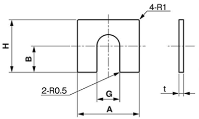 真鍮 ベース用角形シム(1溝) ピローブロック UCPA用の寸法図