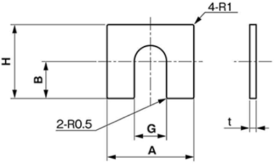 ステンレス ベース用角形シム(1溝) ピローブロックUCP用の寸法図