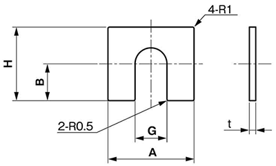 真鍮 ベース用角形シム(1溝) ピローブロック UCPA用の寸法図