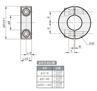ステンレス ノーマルスタンダードセパレートカラー(SCSS-S)(岩田製作所)の寸法図