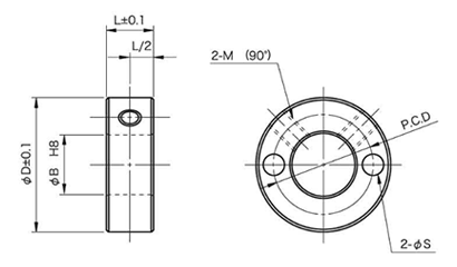 ステンレス 2穴付 スタンダードセットカラー (SC-SP2)(岩田製作所)の寸法図