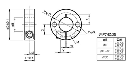 ステンレス 2穴付 スタンダードスリットカラー(SCS-SP2)(岩田製作所)の寸法図