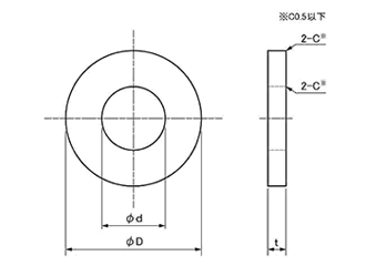 ステンレス 丸型平座金 (岩田製作所)の寸法図