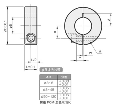 鋼 S45C ノーマルスタンダードスリットカラー(SCS)(岩田製作所)の寸法図