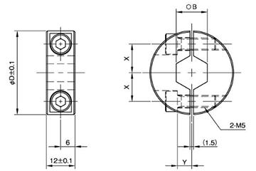 鉄 S45C 無電解ニッケルメッキ 六角シャフト用 スタンダードセパレートカラー(SCSS-R12M)(岩田製作所)の寸法図